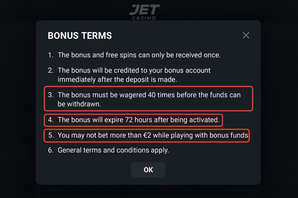 Bonus terms screenshot