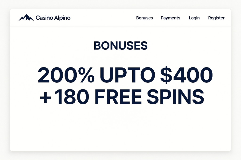 Browser screenshot of ‘Casino Alpino — Bonuses’ page