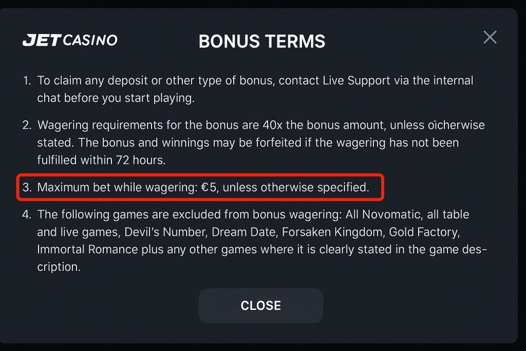 Jetcasino bonus terms modal