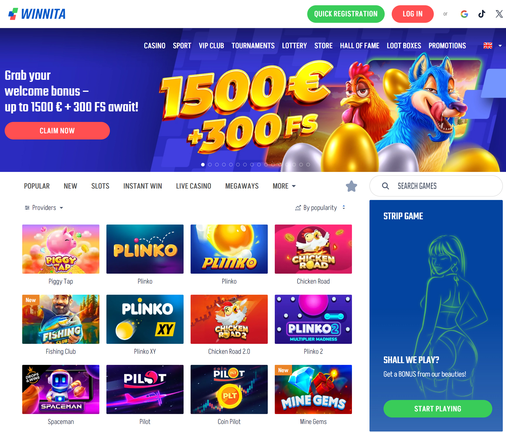 Winnita casino homepage